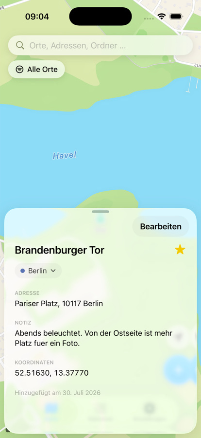 POI Explorer auf dem iPhone: Detailansicht